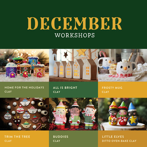 December Adult & Family | Self-Paced Workshops & Glazing {special member pricing for $6/hr self-paced workshops and $5/hr for glazing}